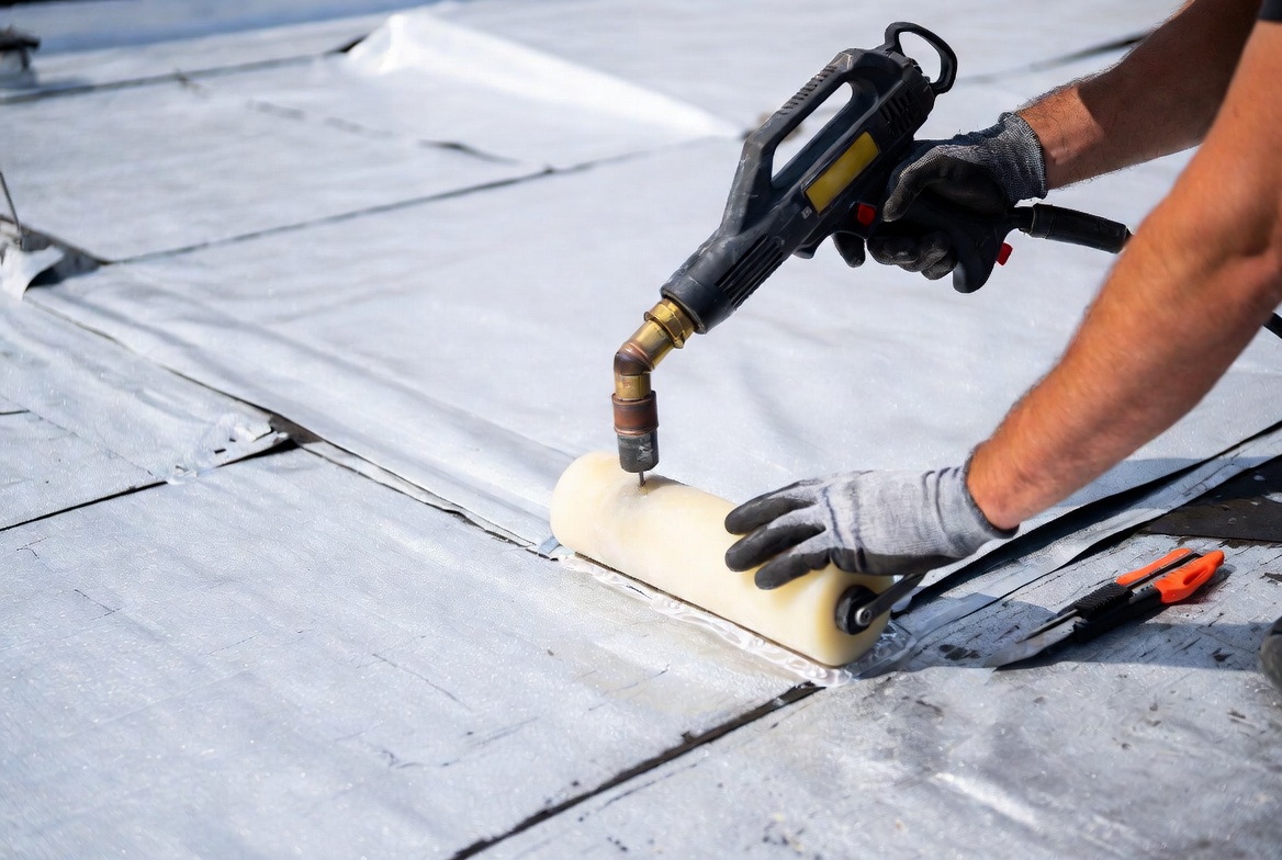 TPO membrane installation on a commercial roof